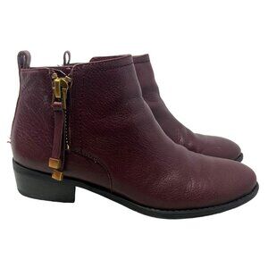 Franco Sarto Ankle Bootie Size 7.5 Double Side Zip Almond Toe Red Gold Skylar